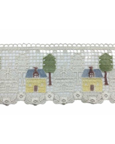 Merletto Macramè Panna Fantasia Punta Casette Alberi Alto Cm 12
