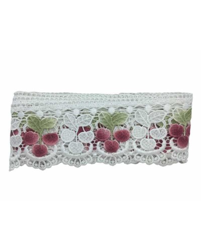 Merletto Macramè Punta Bianco Ciliegia Alto Cm 11