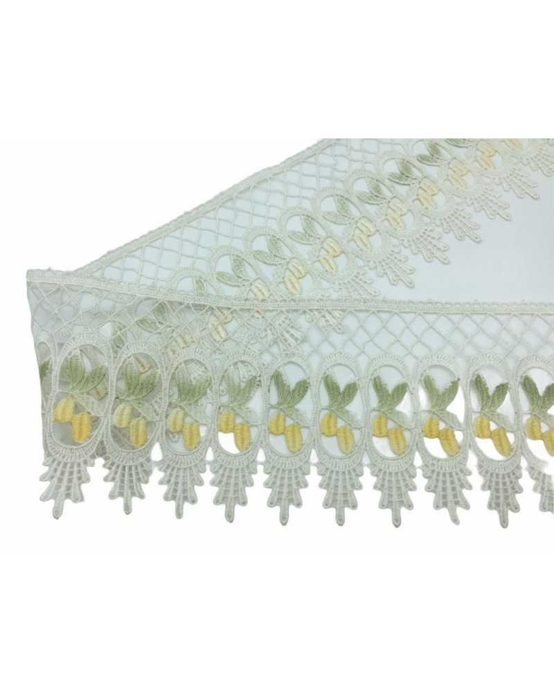 Passamaneria Pizzo Merletto Macramè Bianco Latte Punta Mimosa Giallo Alto Cm 12