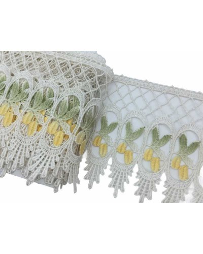 Passamaneria Pizzo Merletto Macramè Bianco Latte Punta Mimosa Giallo Alto Cm 12