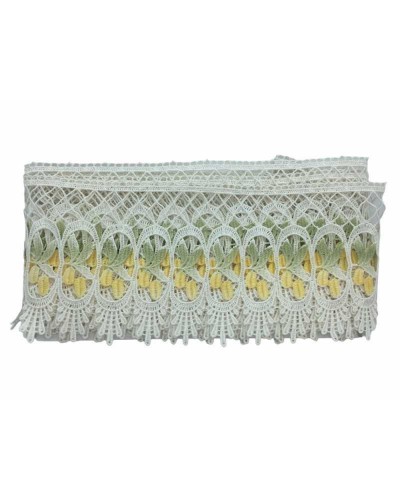 Passamaneria Pizzo Merletto Macramè Bianco Latte Punta Mimosa Giallo Alto Cm 12