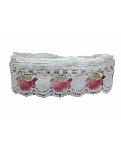Merletto Macramè Punta Bianco Mela Rosso Smerlato Alto 11 Cm