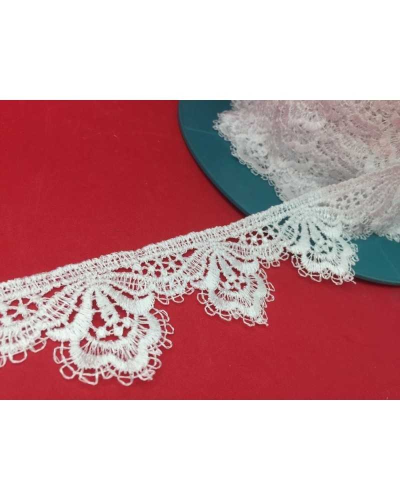 Passamaneria Merletto Pizzo Macramè Bianco Smerlato Fiore Alto Cm 5