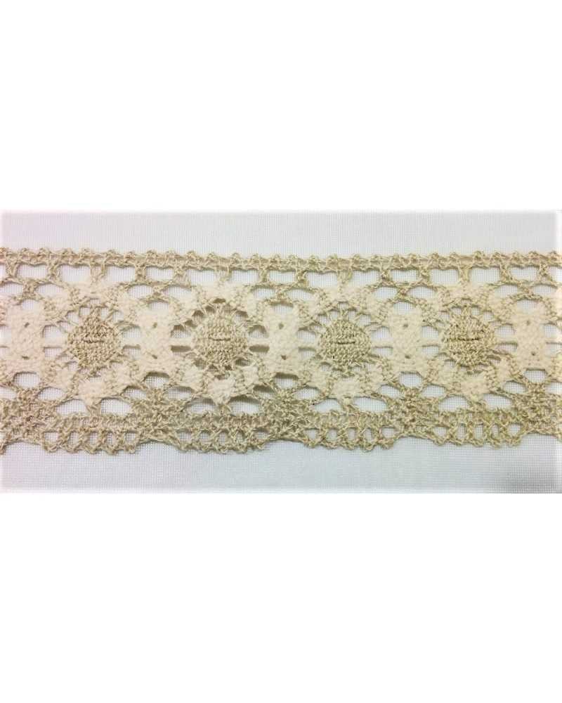 Merletto di cotone Tombolo shabby punta colori naturali 75 mm alto