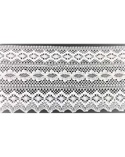 Merletto di cotone bianco disegno rombo e panna alto 175 mm