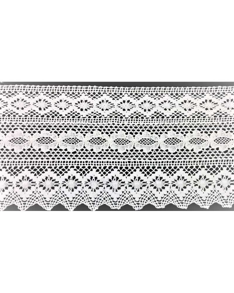 Merletto di cotone bianco disegno rombo e panna alto 175 mm