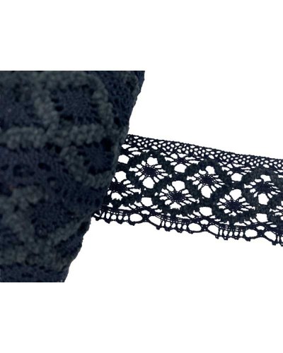 Passamaneria Disegno Rombo Merletto Pizzo Nero Cinigliato Punta Alto 5 Cm