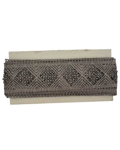 Passamaneria Macrame Pizzo Merletto Tramezzo Rombo Colore Fango Alto 75 Mm