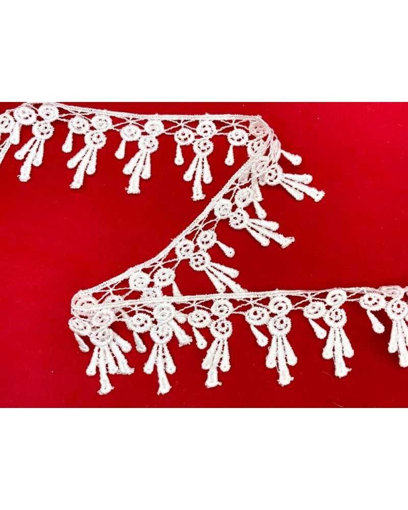 Passamaneria Pizzo Macramè Merletto Punta Ricamo Fiore Frangia Pendente Bianco Alto 4,5 Cm