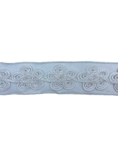 50 Cm Passamaneria Pizzo Tramezzo Fiori Bianco Base Tulle Alto 55 Mm