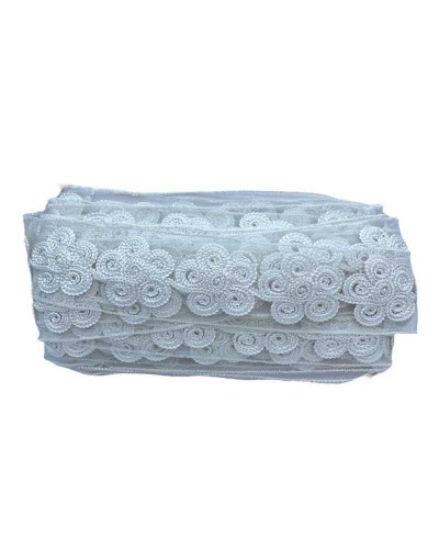 50 Cm Passamaneria Pizzo Tramezzo Fiori Bianco Base Tulle Alto 55 Mm
