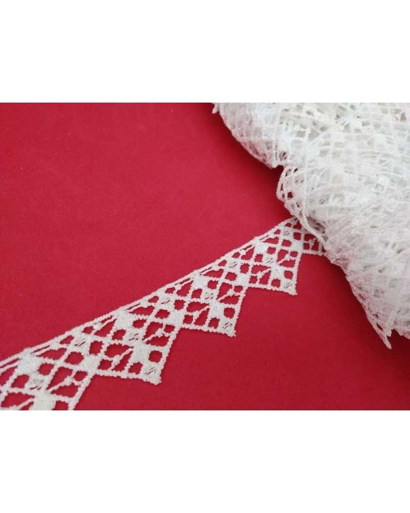 Passamaneria Pizzo Macramè Puntina Rombo Bianco Alto 25 Mm