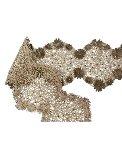 10 Cm Macramè Ecrù Rombo Beige Fiori Strass Bronzo Alto 13 Cm