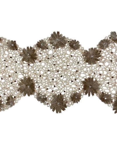 10 Cm Macramè Ecrù Rombo Beige Fiori Strass Bronzo Alto 13 Cm