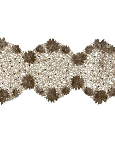 10 Cm Macramè Ecrù Rombo Beige Fiori Strass Bronzo Alto 13 Cm
