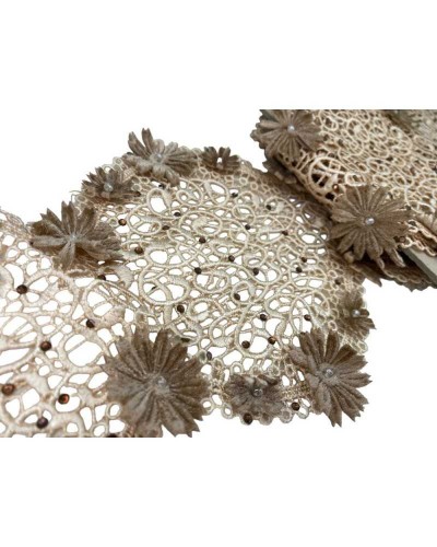 10 Cm Macramè Ecrù Rombo Beige Fiori Strass Bronzo Alto 13 Cm