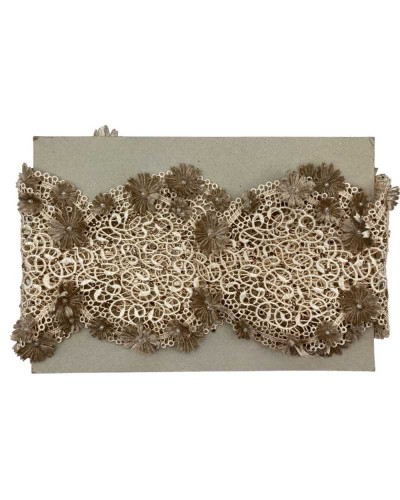 10 Cm Macramè Ecrù Rombo Beige Fiori Strass Bronzo Alto 13 Cm