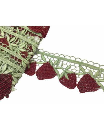 Passamaneria Merletto Macramè Fragola Rossa Foglia Verde Alta 4 Cm