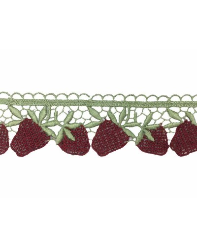 Passamaneria Merletto Macramè Fragola Rossa Foglia Verde Alta 4 Cm