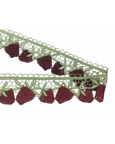 Passamaneria Merletto Macramè Fragola Rossa Foglia Verde Alta 4 Cm