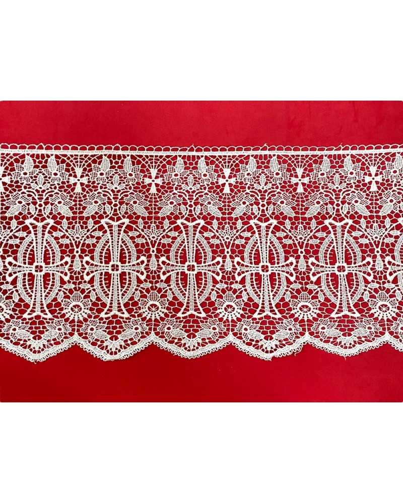 Passamaneria Macramè Pizzo Ricamo Sacro Croce Fiori Smerlato Bianco Alto 25 Cm