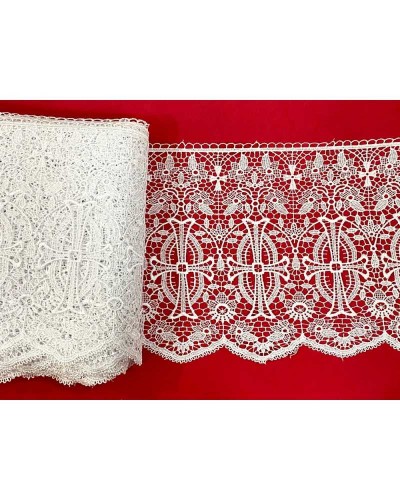Passamaneria Macramè Pizzo Ricamo Sacro Croce Fiori Smerlato Bianco Alto 25 Cm