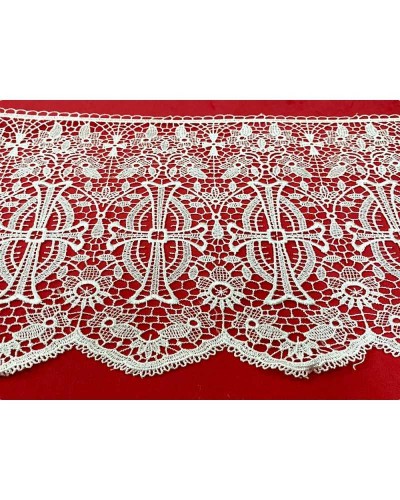 Passamaneria Macramè Pizzo Ricamo Sacro Croce Fiori Smerlato Bianco Alto 25 Cm