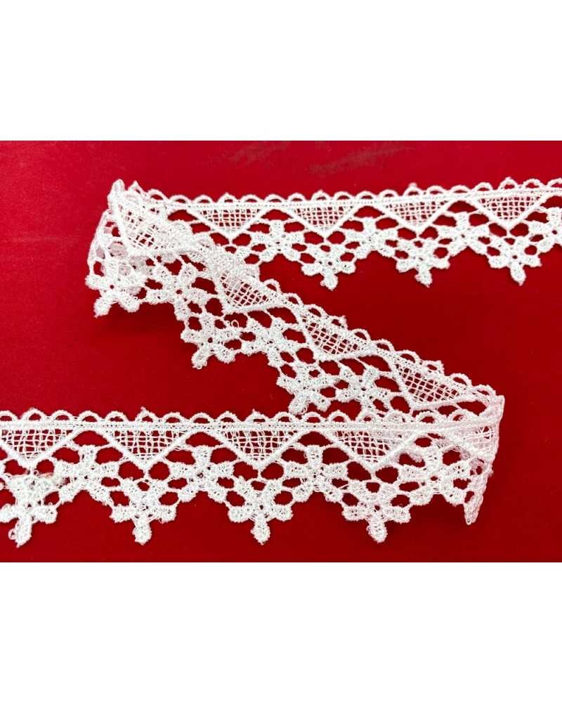 Passamaneria Pizzo Macramè Merletto Bianco Fiore Triangolo Punta Alto 25 Mm