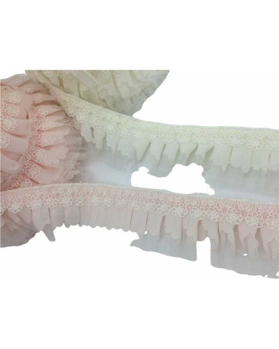 50 Cm Passamaneria Rouches Plissettata Macramè Pizzo Georgette Tulle Alto 45 Mm