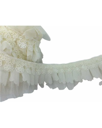 50 Cm Passamaneria Rouches Plissettata Macramè Pizzo Georgette Tulle Alto 45 Mm