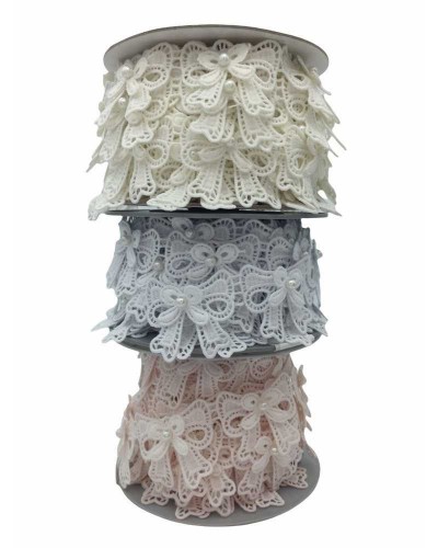 50 Cm Passamaneria Macramè Ritagliabili Modello Doppio Fiocco Perlina Alta 4 Cm