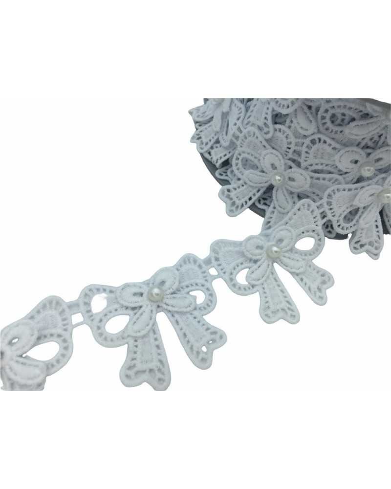 50 Cm Passamaneria Macramè Ritagliabili Modello Doppio Fiocco Perlina Alta 4 Cm