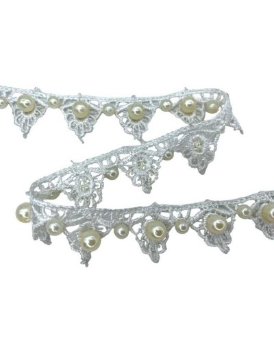 50 Cm Passamaneria Macramè Bianco Latte Sposa Perline Alta 25 Mm