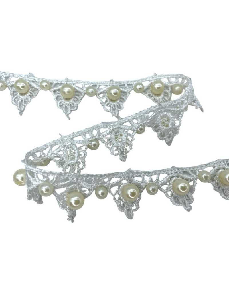 50 Cm Passamaneria Macramè Bianco Latte Sposa Perline Alta 25 Mm
