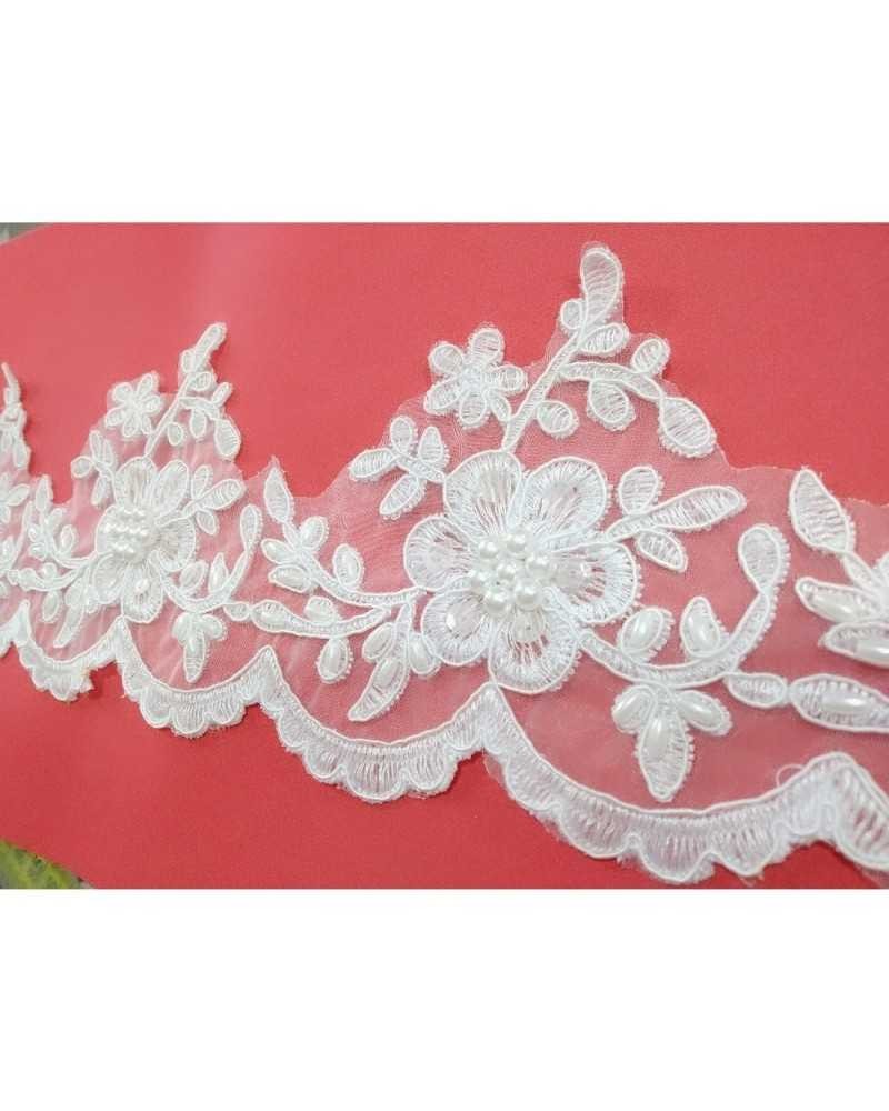 50 Cm Pizzo Bianco Organza Perle Chicchi Riso Paillettes Alto 11 Cm