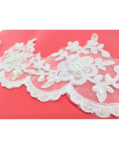 50 Cm Pizzo Bianco Organza Perle Chicchi Riso Paillettes Alto 11 Cm