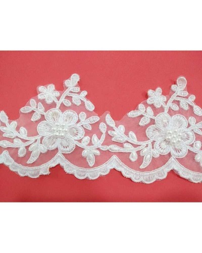 50 Cm Pizzo Bianco Organza Perle Chicchi Riso Paillettes Alto 11 Cm