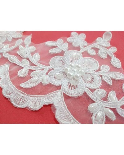 50 Cm Pizzo Bianco Organza Perle Chicchi Riso Paillettes Alto 11 Cm