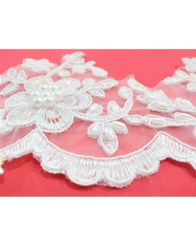 50 Cm Pizzo Bianco Organza Perle Chicchi Riso Paillettes Alto 11 Cm