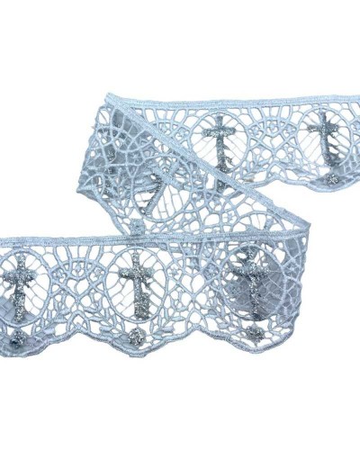 Passamaneria Merletto Macramè Pizzo Bianco Sacro Croce Glitter Argento Alto 8 Cm