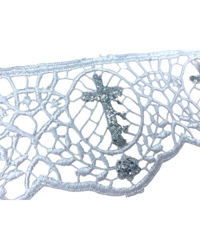 Passamaneria Merletto Macramè Pizzo Bianco Sacro Croce Glitter Argento Alto 8 Cm