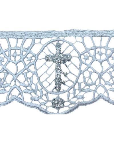 Passamaneria Merletto Macramè Pizzo Bianco Sacro Croce Glitter Argento Alto 8 Cm