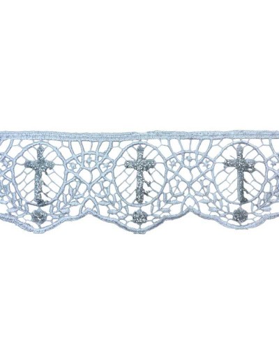 Passamaneria Merletto Macramè Pizzo Bianco Sacro Croce Glitter Argento Alto 8 Cm