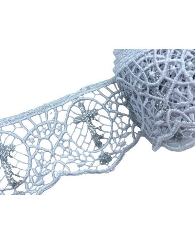 Passamaneria Merletto Macramè Pizzo Bianco Sacro Croce Glitter Argento Alto 8 Cm