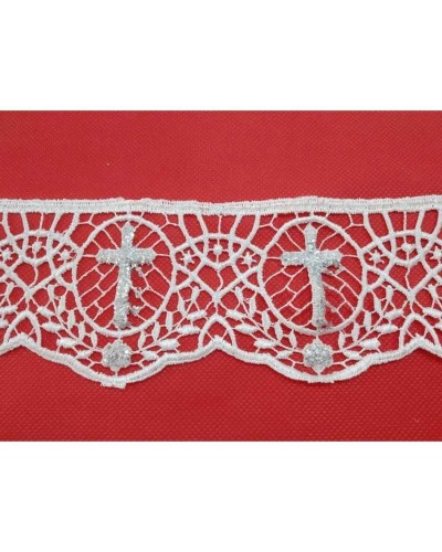 Passamaneria Merletto Macramè Pizzo Bianco Sacro Croce Glitter Argento Alto 8 Cm