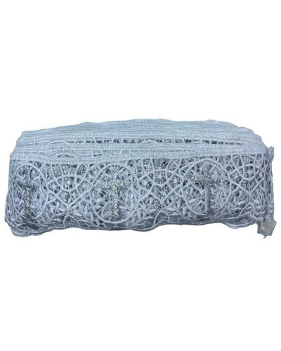 Passamaneria Merletto Macramè Pizzo Bianco Sacro Croce Glitter Argento Alto 8 Cm