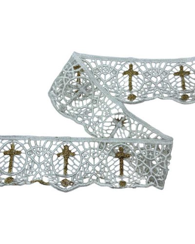 Passamaneria Merletto Macramè Pizzo Avorio Sacro Croce Glitter Oro Alto 8 Cm