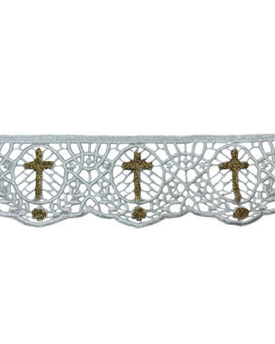 Passamaneria Merletto Macramè Pizzo Avorio Sacro Croce Glitter Oro Alto 8 Cm