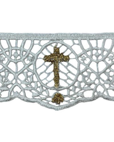Passamaneria Merletto Macramè Pizzo Avorio Sacro Croce Glitter Oro Alto 8 Cm