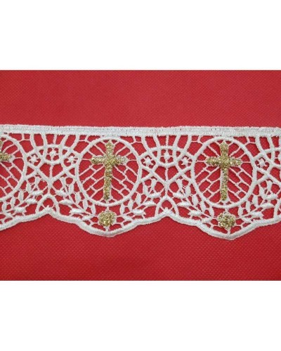 Passamaneria Merletto Macramè Pizzo Avorio Sacro Croce Glitter Oro Alto 8 Cm